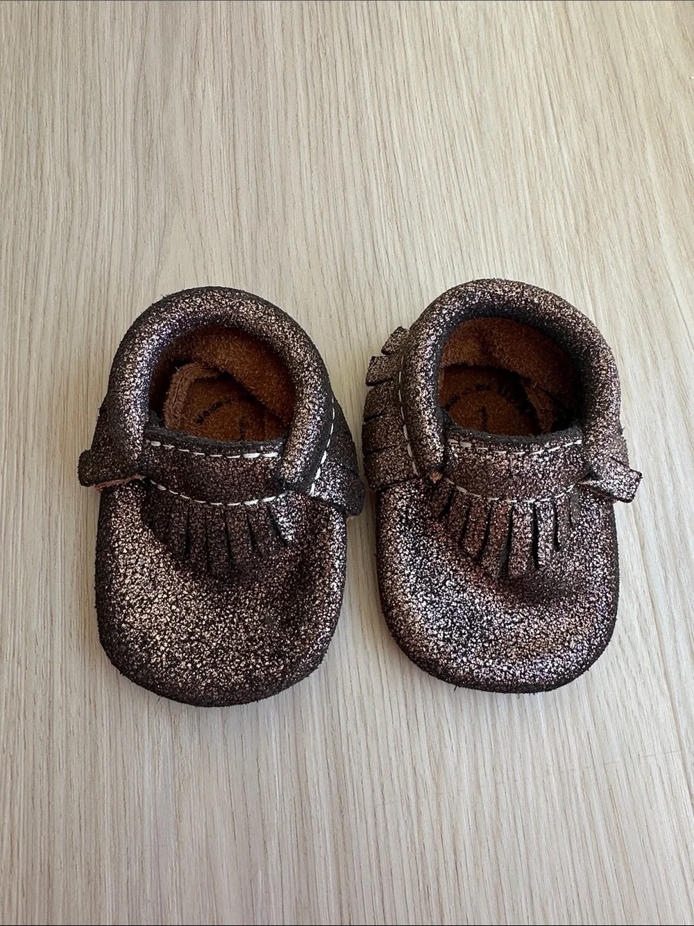 Freshly Picked Rose Gold Baby Moccasins Size 1